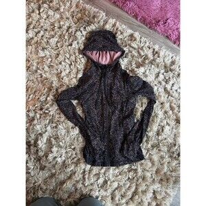Lululemon Black and Pink Floral Hooded Zip Up